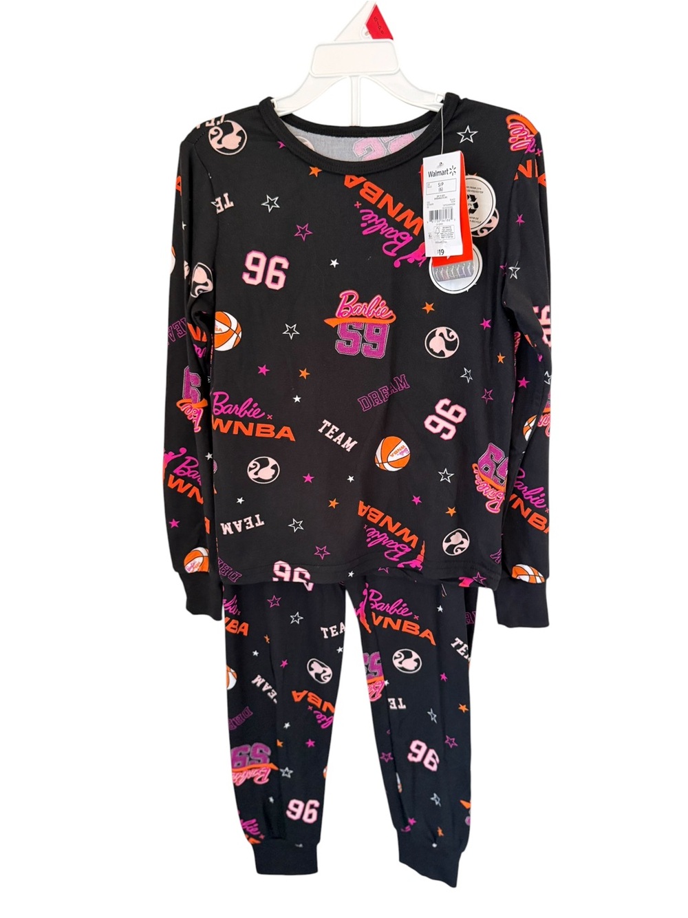 Barbie WNBA Black Pajama Set with Pink & Orange Sports Graphics Size 6